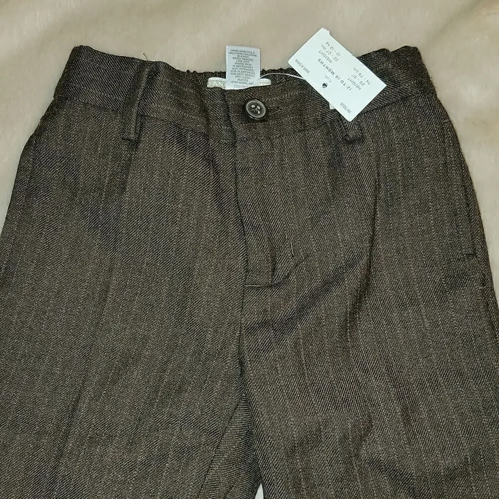 JANIE AND JACK SPECIAL OCCASION BROWN WOOL PINSTRIPED PANTS - NEW!